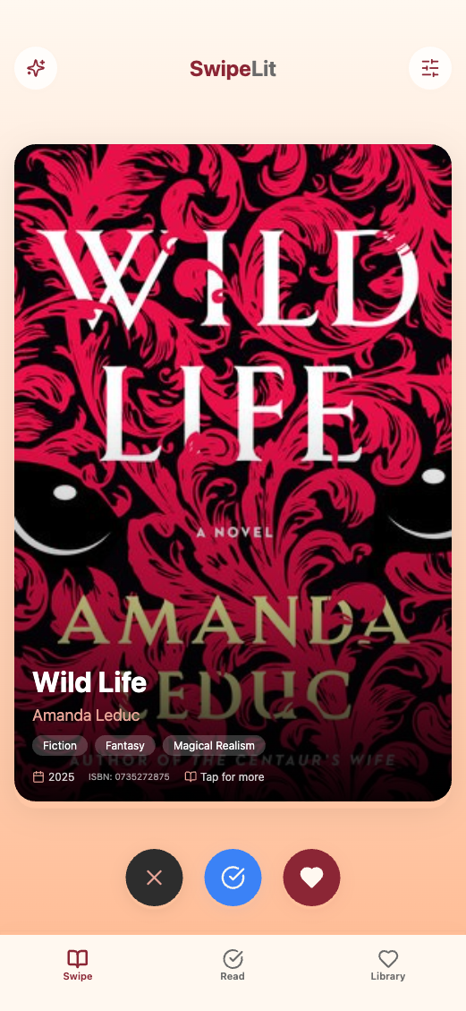 SwipeLit App Screenshot - Swipe Interface